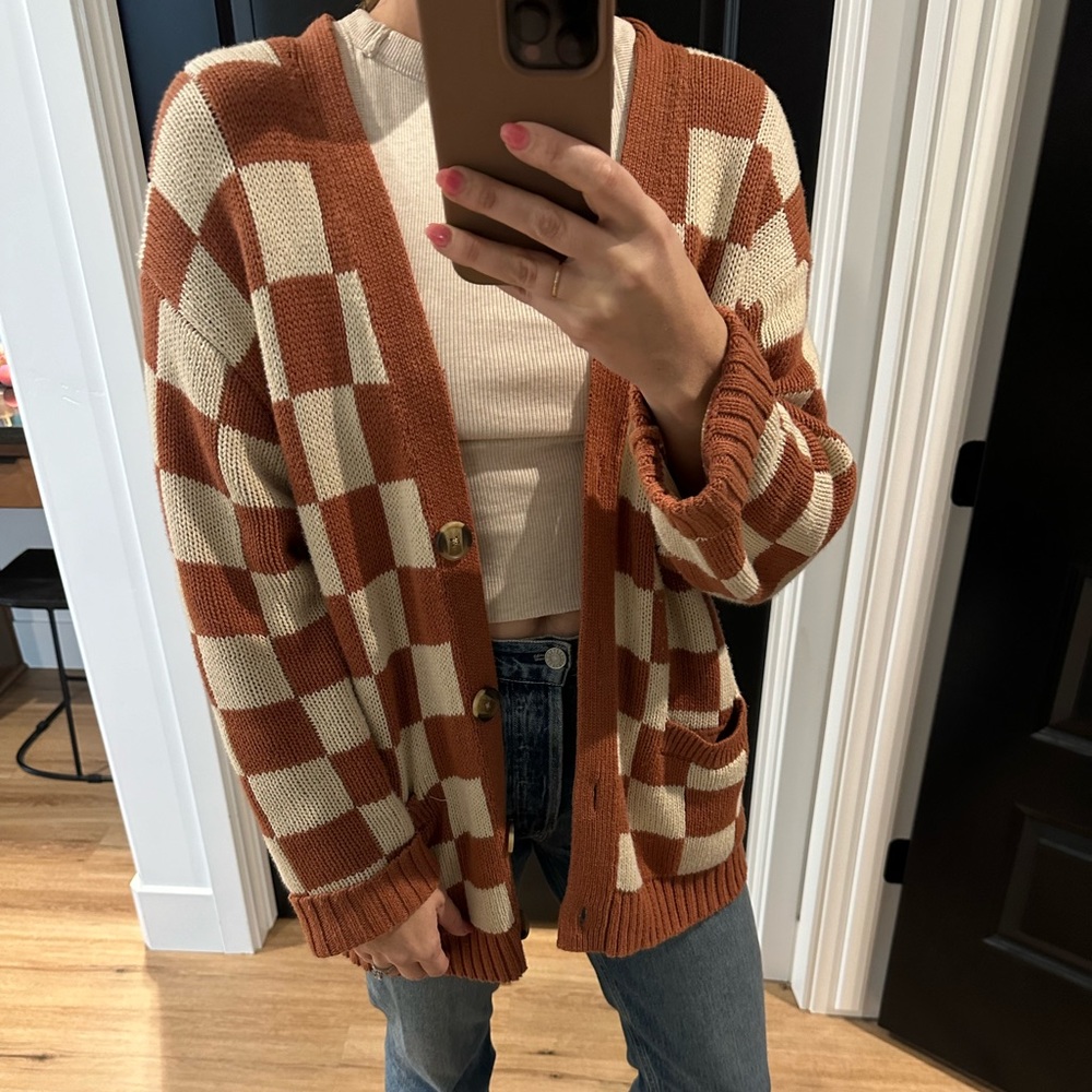 American Eagle checkered oversized cardigan